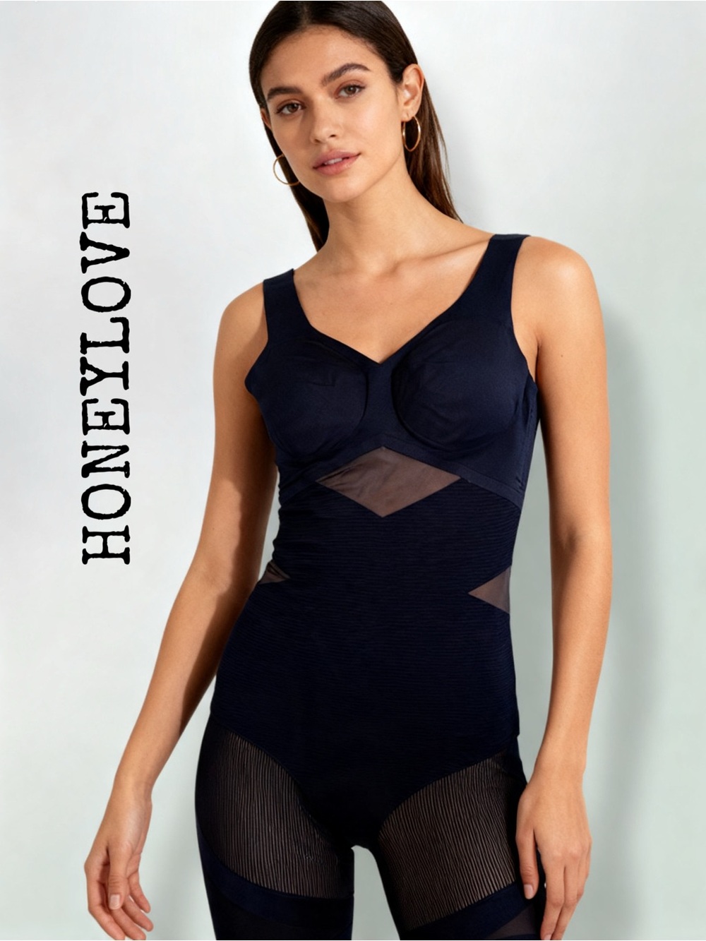 HONEYLOVE 
Black Sculpting Bodysuit with Built-In Bust Support